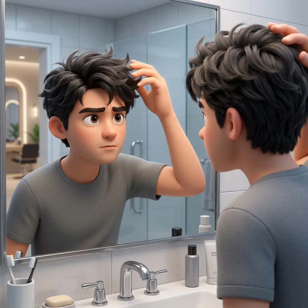 A hand holding a mobile phone running the Groome app with personalized AI haircut recommendations.